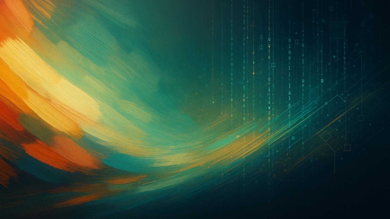 abstract photo of paint strokes and 0s and 1s from binary code